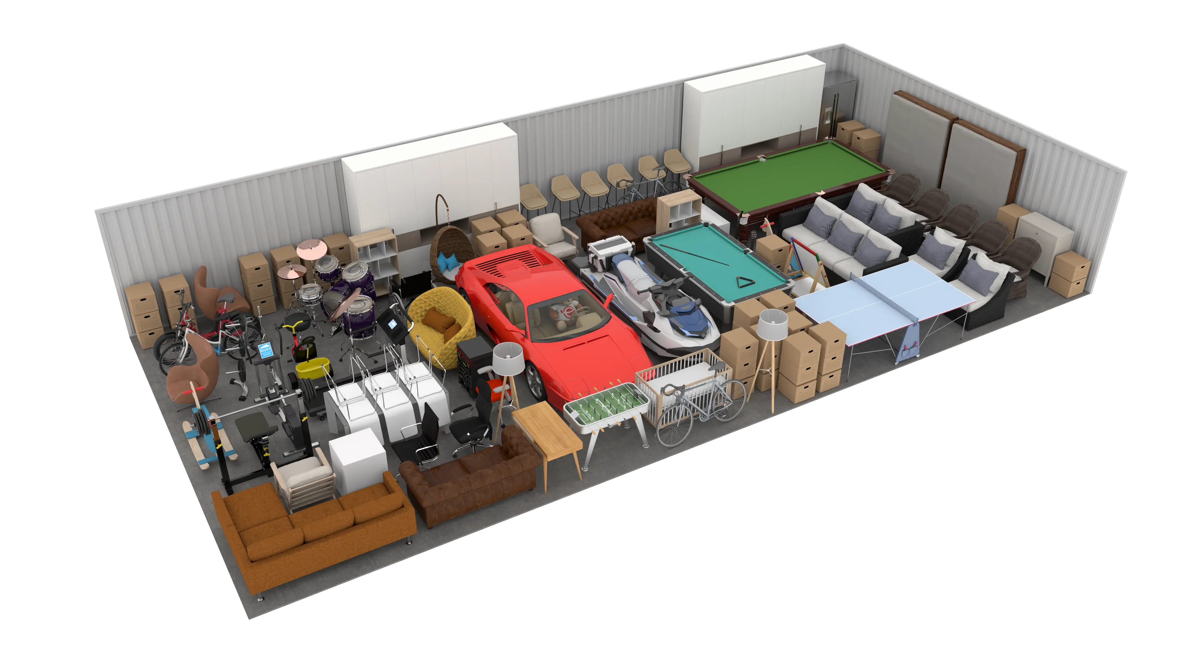 Isometric still of a storage unit with a size of 4000 sqft