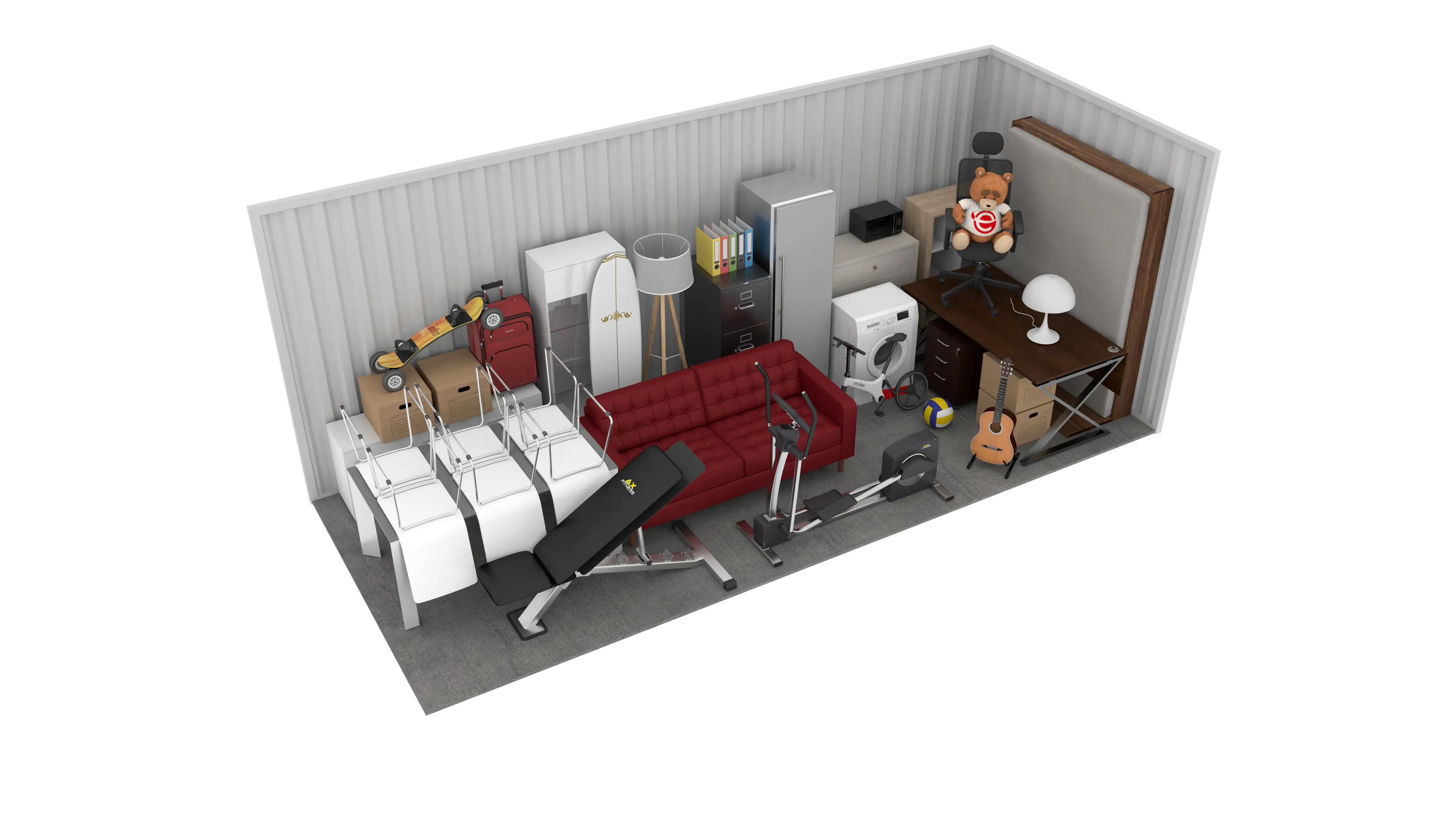 Isometric still of a storage unit with a size of 165 sqft