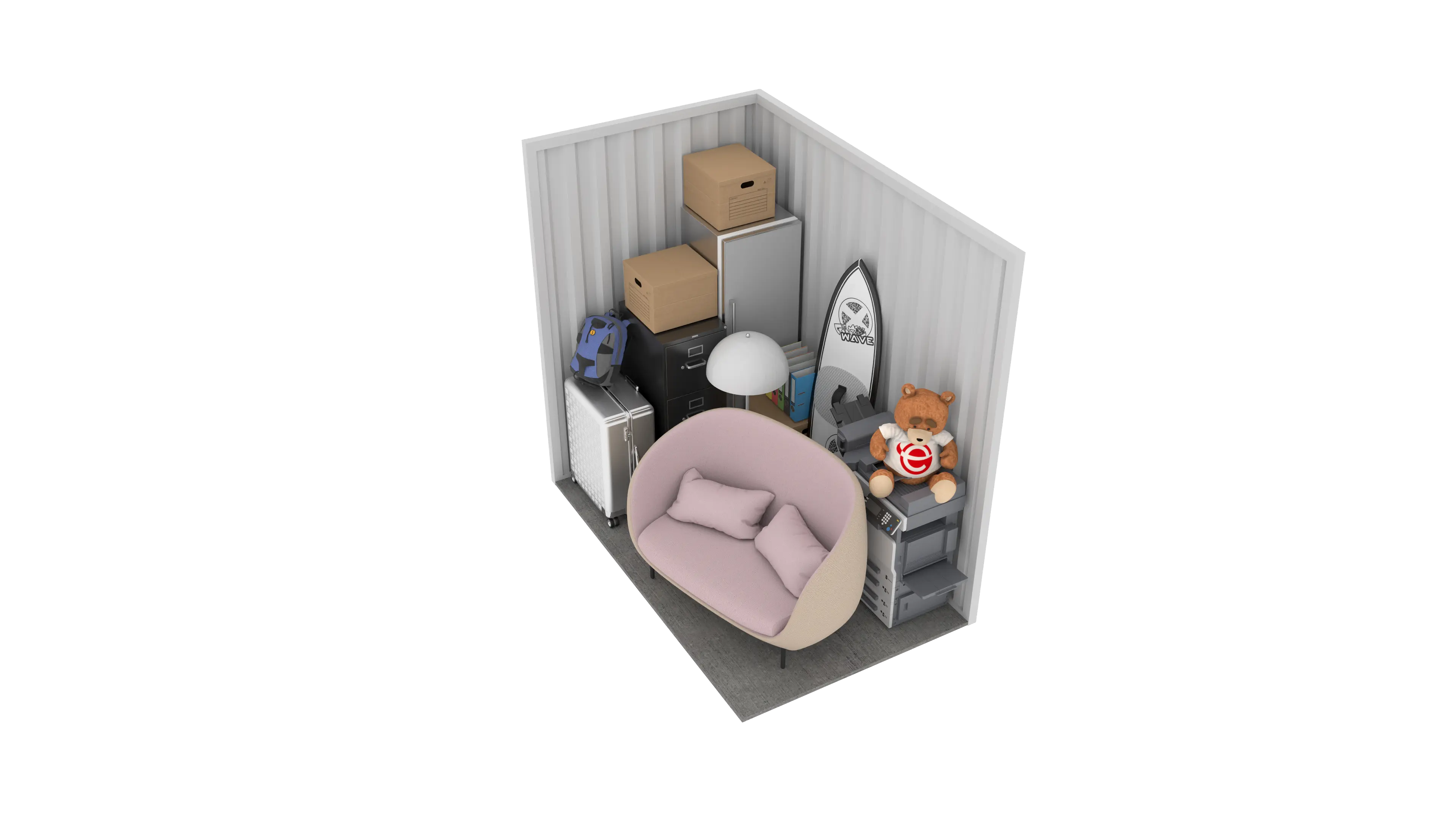 Isometric still of a storage unit with a size of 45 sqft