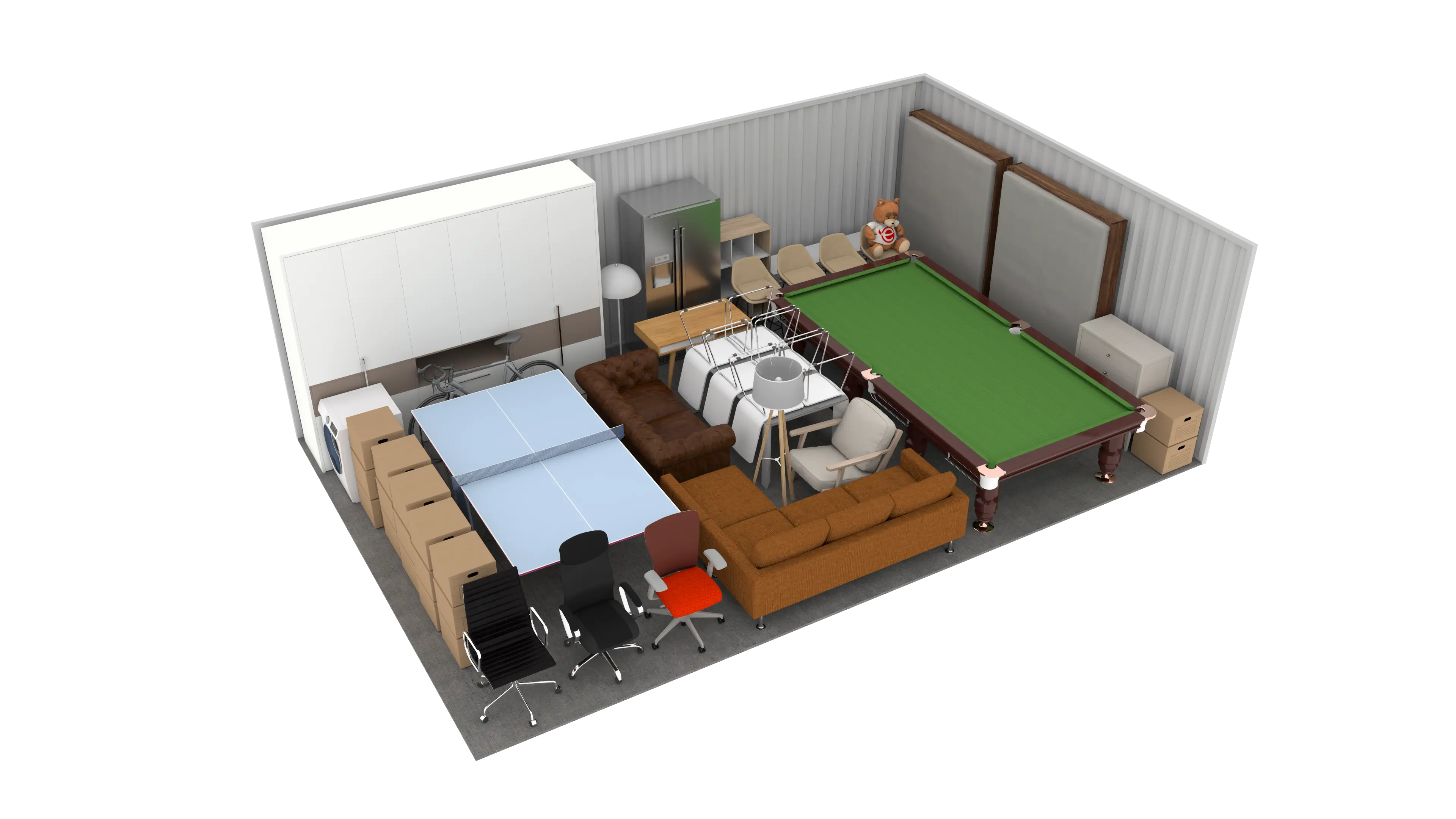 Isometric still of a storage unit with a size of 380 sqft