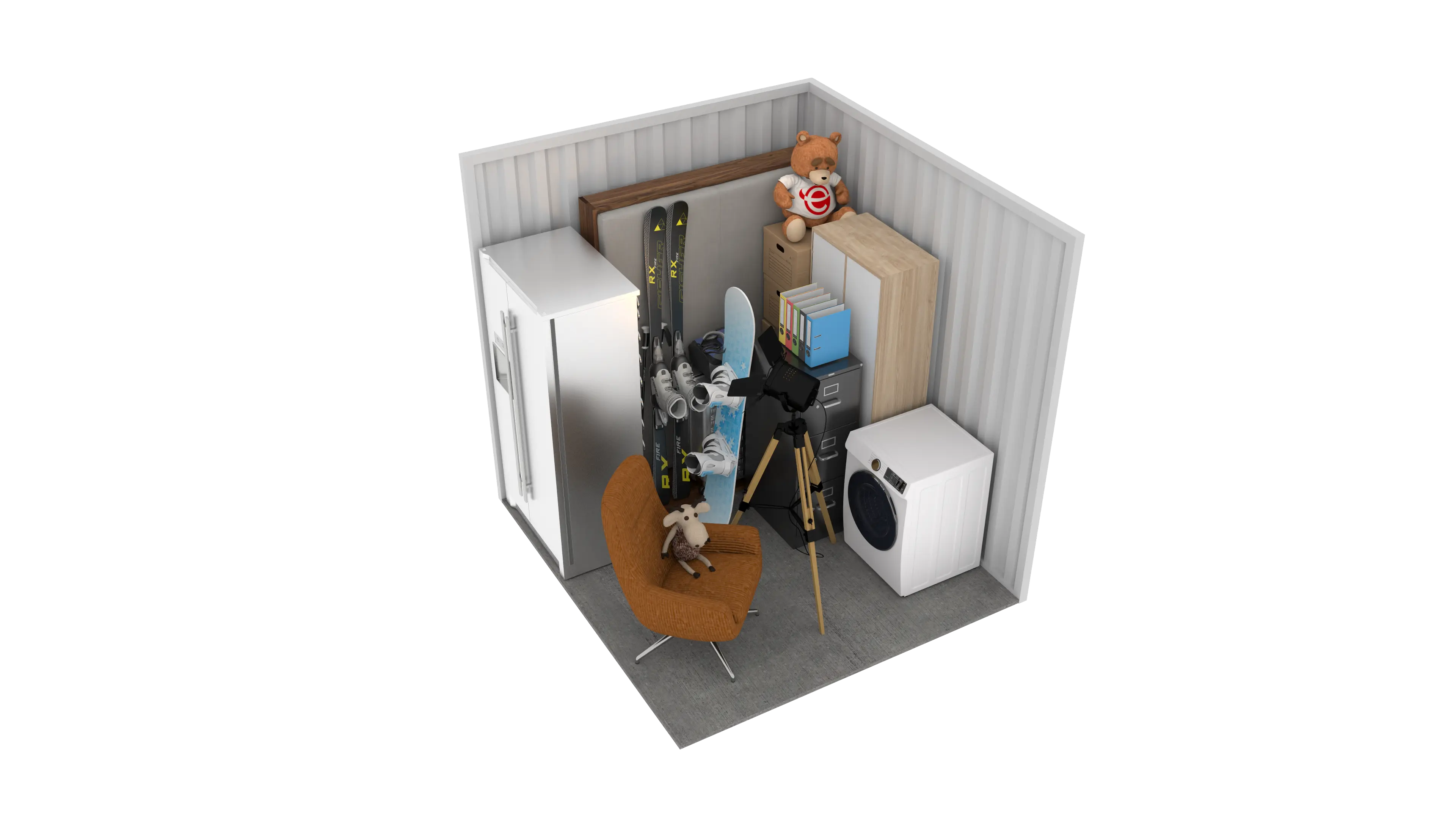 Isometric still of a storage unit with a size of 64 sqft