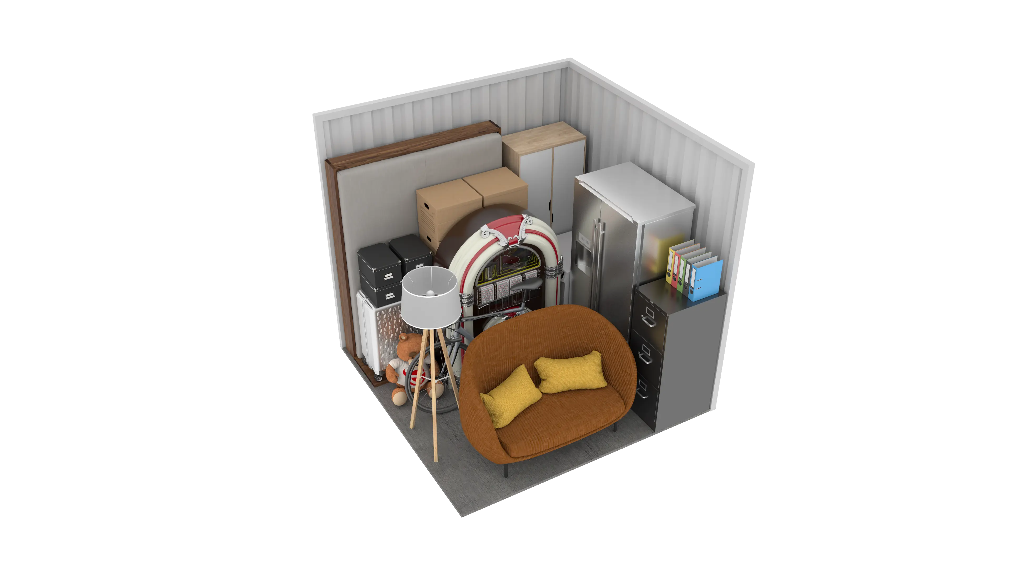 Isometric still of a storage unit with a size of 65 sqft